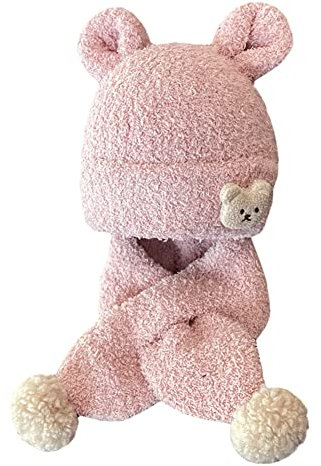 Vobozeany Babymütze und Schal Set für Jungen und Mädchen Süßer Bär Kinder Wintermütze Schal Warme Strickmütze Herbst Winter für Kleinkinder 6-36 Monate