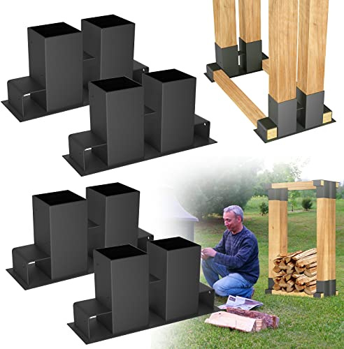 Yznahre Holzstapelhilfe 4er Set, stabile Holz Stapelhilfe,Einfach zu installieren Brennholz Stapelhilfe, beschichteter Stahl, schwarz, 30x10x15 cm