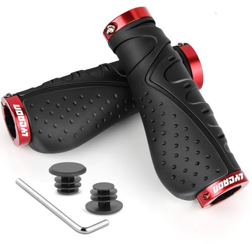 LYCAON Poignées de Guidon de vélo, Ergonomiques Poignée de butée de Bicyclette Antidérapante avec Serrure en Aluminium - Poignée de vélo pour BMX Scooter Bicyclettes (Rouge)