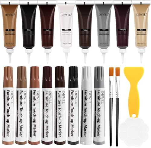 DEWEL Möbel Reparatur Set, 20 Stücke Laminat Reparaturset,Holz Reparaturstift Set,korrekturstift,DIY-Möbelrestaurierungsset,Holz Reparatur Set,spachtelmasse,Möbel Reparaturset Set für Kratzer,Flecken