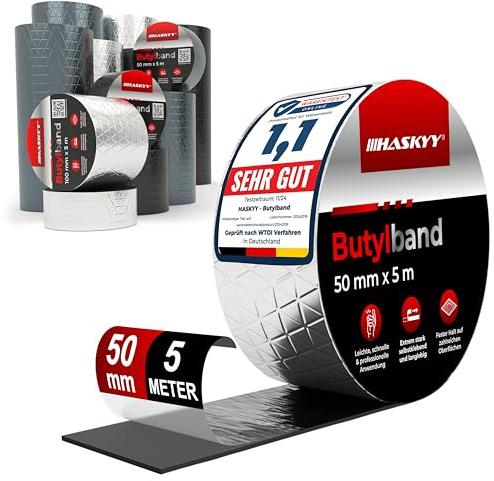 HASKYY wasserdichtes Klebeband Butylband I 5cm*5m hochwertig selbstklebend mit Aluminiumfolie I Butyl-Tape alterungsbeständig korrosionsbeständig UV-beständig