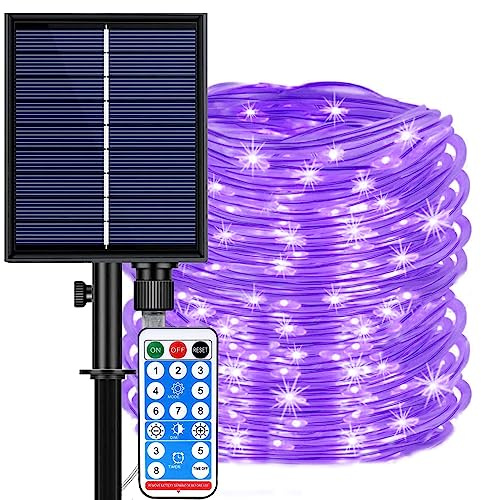 DINOWIN Solar Lichtschlauch Außen, 20M 200LED Lichterkette mit 8 Modi Fernbedienung Wasserdicht Led Schlauch für Garten Balkon Zimmer Hochzeit Weihnachten (Lila)