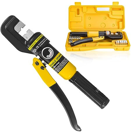 MMNZE 6 Tonnen Hydraulische Kabelschuhe Crimper Zange 12 AWG bis 2/0 AWG Handbetriebenes Hydraulisches Crimpwerkzeug-Kit Drahtklemmenanschluss-Batterie-Crimpzange mit 9 Schneideisen