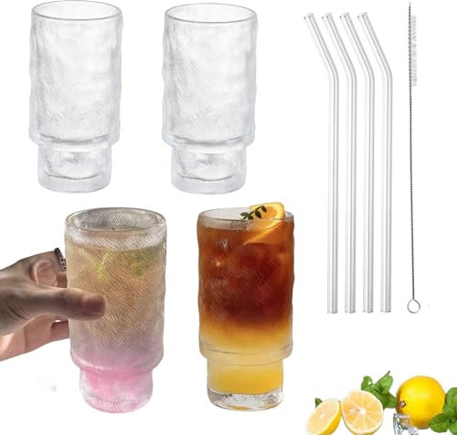 Alihoo Lot de 4 verres à cocktail de 320 ml avec paille - Verres à café pour cocktails, eau, jus, mojito, glace, long drink