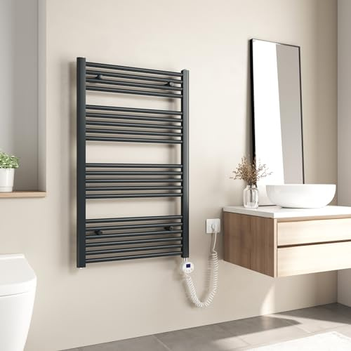 Heilmetz Termoarredo Elettrico Bagno 1000x600mm Scaldasalviette Elettrico Bagno con Temperatura Regolabile, Termostato Intelligente, Radiatore Elettrico Basso Consumo da Parete Verticale, Antracite