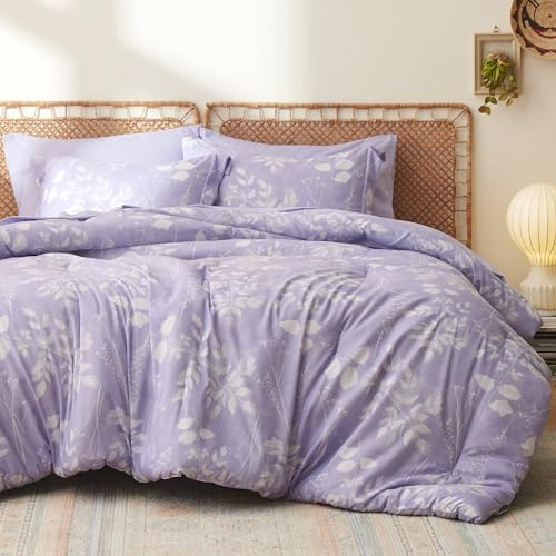 Bedsure King Size Comforter Set - 7 Pieces Floral Lavender Soft Bedding Sets, King Bed in a Bag with Botanical Flowers Comforter, Sheets, Pillowcases & Shams