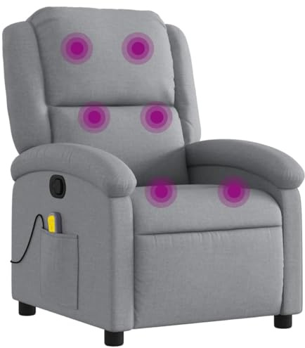 vidaXL Sillón Reclinable de Masaje, Silla con Respaldo Reposabrazos, Sillón de Televisión Relax Descanso, Asiento para Salón Hogar, Tela Gris Claro