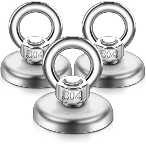 FPMYB Magnete Stark 55kg Neodym Magnete Extra Stark Magnetfischen mit Heberinge und Schrauben, D36 mm Super Starker Angelmagnet mit Loch für Zuhause, Werkstatt, Rasen,Ozean 3 Stück