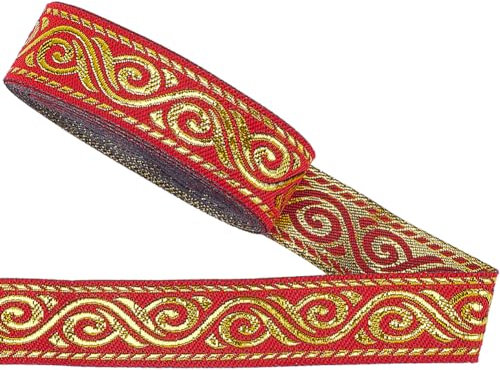 GORGECRAFT 7 Meters Double Side Red Jacquard Ribbon Trim Boho Vintage Embroideried Webbing Ethnic Woven Edge Fringe Fabric Flat Trim for Sewing Clothing Curtain Gift Wrapping Applique Christmas Decor