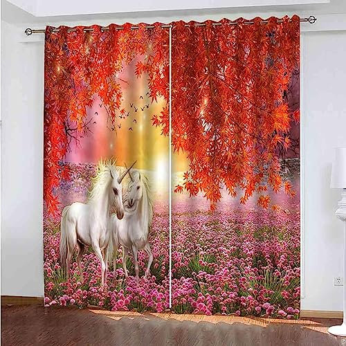 Schattierung Vorhänge Fantasy-Einhorn 3D Druck 2Er Set Isolierung Schalldichte Kinder Gardinen Blickdicht Mit Ösen Vorhang Fenster Für Wohnzimmer Schlafzimmer Balkon 2 X 91.5 X 214 Cm -9R3T5X9I0G6L3A2