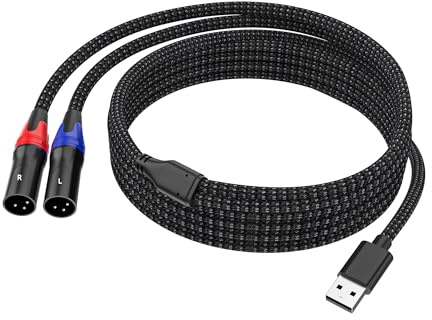 Jozzai USB A to Dual XLR Male Audio Cable and Sterro Power Amplifier Cable, 3.3 Foot, 1 Pack, Black, Prefossional for PC, Mixer, Tablet, Laptop, with HiFi Level Decoding Chip and Plating Conductors