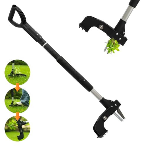 DMYBC Unkrautstecher, Unkrautentferner mit Edelstahl 4-Krallen und Pedal, Gartengerät für Entfernen von Unkraut,Robuster Unkrautfresser mit langem Griff Gartenwerkzeug-Schwarz (39 inch/ 100cm)