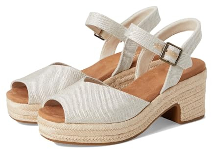 TOMS Isla Peep Toe - Sandals for Women - Nylon Upper - Polyester Lining - Polyurethane Insole - Block Heel Natural 6.5 B - Medium