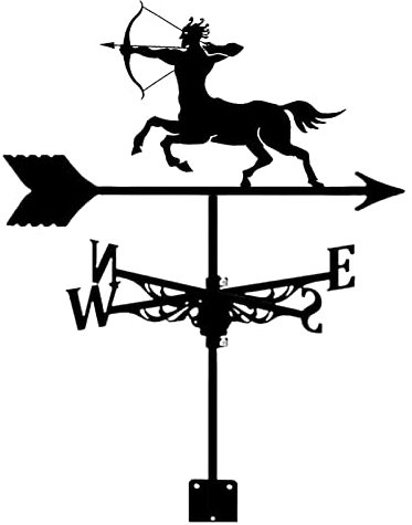 Wetterfahne Windfahne auf dem Dach, Centaur-Silhouette, Wetterfahne, schwarz, Retro-Windrichtungsanzeiger aus Metall, Bodennägel und Wandbefestigungsgeräte, verwendet für Garten- und Hofdekoration