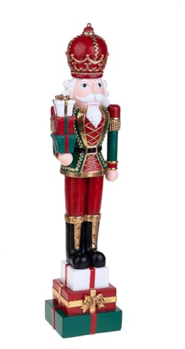 Magie di Natale Statuetta soldato schiaccianoci con pacchi in resina per decorazioni natalizie