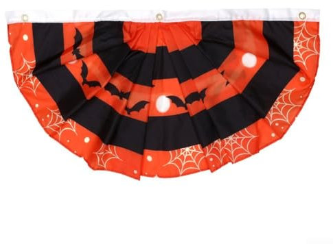 Flaggen-Wimpelkette, Halloween-Wimpelkette, halber Fächer, hängende Plissee-Flagge, Banner mit 3 Ösen, 0,9 x 0,5 m, für Halloween, Innen- und Außenbereich, Haus, Urlaub, Hof, Dekorationen,