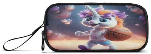 Linnyio Cartoon Süßes Basketball Einhorn Federmäppchen,Federmäppchen,Federtasche,für Schüler Mädchen Jungen