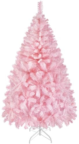 Yaheetech 154cm Künstlicher Weihnachtsbaum Tannenbaum Christbaum, Rosa | mit 398 flammhemmenden PVC-Spitzen & Faltbarem Metallständer Kunstbaum für Weihnachtsdekoration