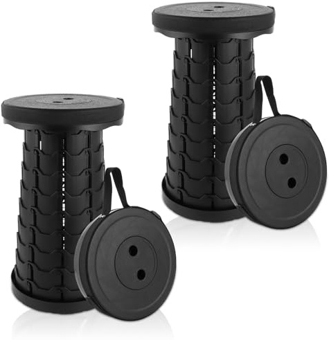 DAJAVE 2 Stück Teleskop Hocker Faltbarer Tragbarer Hocker mit Hohe Tragfähigkeit Outdoor Camping Angeln Familien Indoor Schwarz