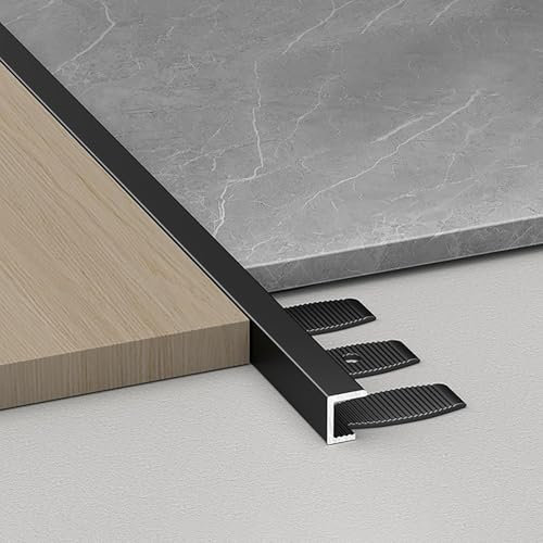 Raouoae Abschlussleiste 135cm 2 Stück Biegbares Abschlussprofil Aluminium Eloxiert C-Form Profil Fliesenkanten Schutz Einfassprofil Für Kreative Fliesenverlegung(Schwarz,Hoch: 18.3mm)