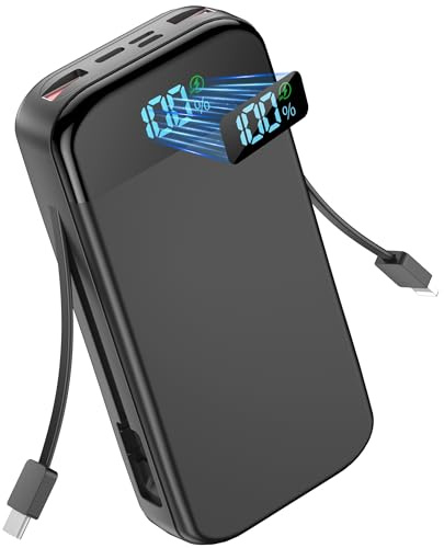 Upgraded 56800mAh 65w Large Battery Pack Power Bank, Portable Charger, Fast Charging USB-C Input/Output Phone Charger, 5 Charging Ports and Built-in Dual Cables for iPhone Android, Digital Display