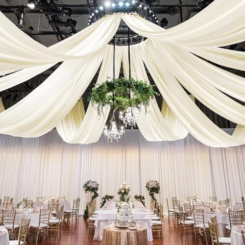 6 Panel Ivory Ceiling Drapes - Premium Smooth Satin Wedding Arch Draping Fabric - 5ft x 40ft - Swag