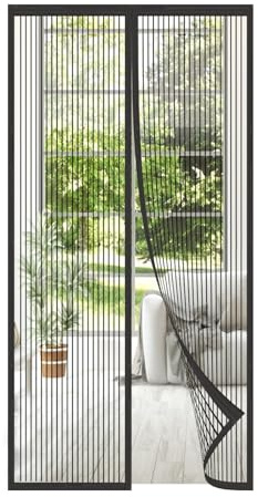 MAGICDOOR Magnet Fliegengitter Balkontür 65x210cm, Schwarz Polyester Magnetvorhang Fliegengitter Tür Atmungsaktiv Selbstschließend Insektenschutz Fenster Ohne Bohren für Terrasse Schlafzimmer usw.