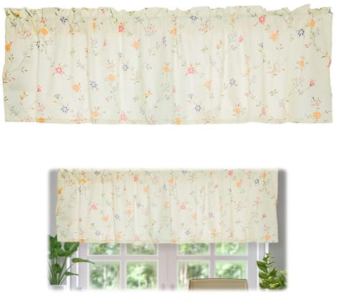 Bistrogardine Modern Kurzgardine,Scheibengardine Baumwolle Fenstergardinen,Gardinen Küche Kurz BxH 150x30 cm,Bistro Gardine Blumen,Küchengardinen Landhausstil für Küche,Wohnzimmer,Balkon,Kurze Fenster