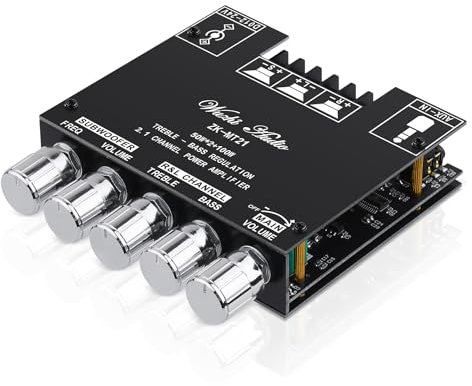 Amplificatore Hifi Bluetooth ZK-MT21 2.1 Canali Mini Stereo Audio Amplificatore 50W x 2 +100W Classe D Ricevitore Digitale di Potenza Ampfilier con Ingresso BT AUX, DC 12-24V per Altoparlante Passivo