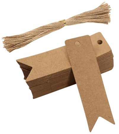 FSSTUD 100 Stück Blanko-Papier-Geschenkanhänger, niedliches Geschenk, Namensschilder, kleine beschreibbare Etiketten, Kleidung, Hängeetiketten mit 100 Hanfschnüren für Heimwerker, Kunst und Handwerk
