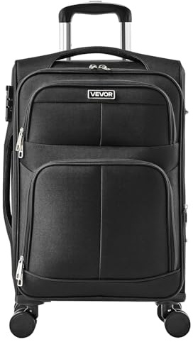 VEVOR Maleta de Mano Blanda Expandible con Ruedas Giratorias, Ligera, para Facturar, con Bolsillo Expandible con Cremallera y Candado TSA, Color Negro, Fácil de Transportar, 400 x 285 x 620 mm