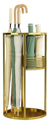 Regenschirmständer Aus Metall, Runder Schirmständer, Schirmhalter Universal, Freistehender Schirmständer(Gold)