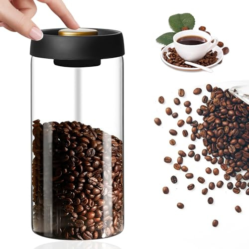 ZONJIE Kaffeedose Luftdicht, Vakuum-Kaffeebehälter 1800 ml, luftdichte Glas-Vorratsdose mit Deckel, für Kaffeebohnen, Lebensmittel und Gewürze