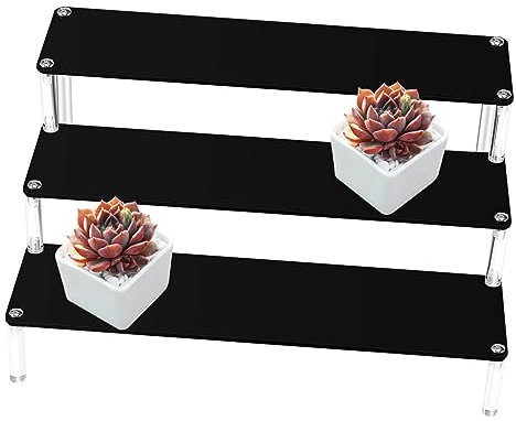 VALICLUD 3-tier Black Acrylic Display Stand 30x8cm, Figure Riser Shelf for Collectibles and Perfume Organizer, Decorative Acrylic Display Riser for Home or Dresser