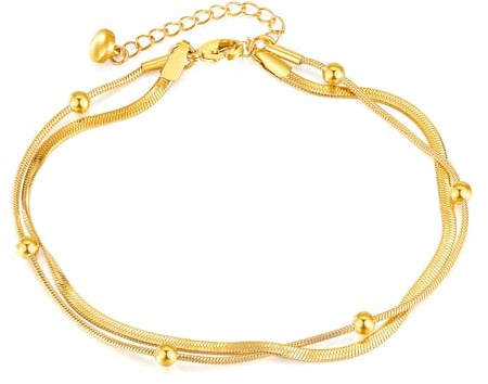 Glintara Vristlänk för kvinnor guld, flexibel justerbar fotkedja för kvinnor, sommar barfota strand fotled armband, sommar strandstil dubbel fotkedja, vattentät fotklämma fotled kedja fotsmycke