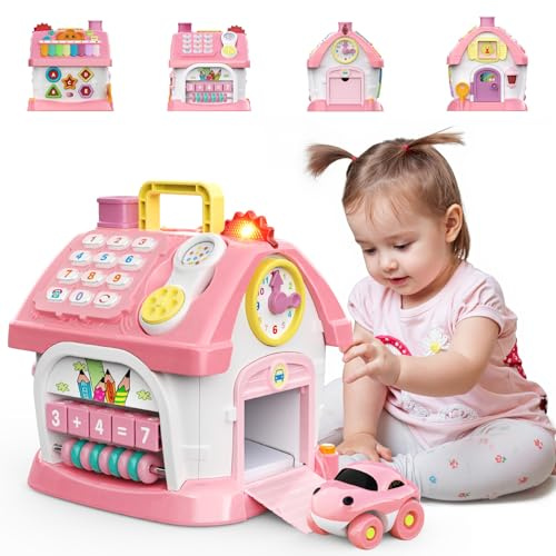 dashfor Spielzeug für 1 2 Jahre alte Mädchen: Montessori Bildungsspielzeug für 1 Jahr alt, Multifunktionale Aktivität Cube House Babyspielzeug, Geburtstagsgeschenke für 1 2 Jahre alte Mädchen Kinder