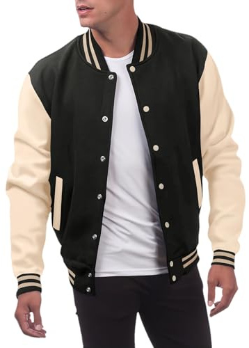 Duohropke Chaqueta universitaria para hombre de la vieja escuela, chaqueta deportiva Varsity Jacket Patchwork Collegiate chaqueta de béisbol cuello alto ropa de calle