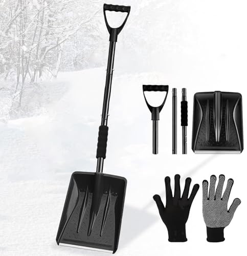 Schneeschaufel,Schneeschieber mit Metallstreifen,Schneeschieber mit Ergonomischem Griff,Große Schneeschaufel mit leichtem Stahlstiel,Schneeschaufel Abnehmbares 4-in-1-Design,tragbar schneeschieber