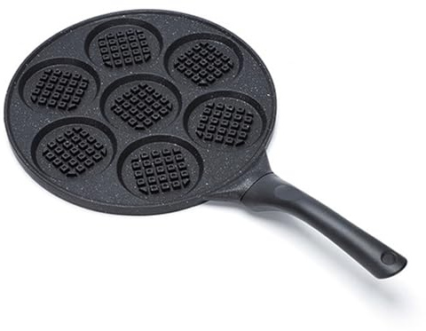 Gaufrier circulaire en fonte, facile à nettoyer, chauffage rapide, surface antiadhésive, plaque de cuisson non électrique, adapté aux cuisinières ou aux grills.