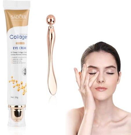 Crema Contorno Occhi al Collagene con Massaggiatore per Gli Occhi, Crema Contorno Occhi Antirughe Anti-invecchiamento con Niacinamide per Borse Sotto gli Occhi Linee Sottili 20g