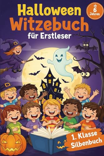 Witzebuch für Erstleser ab 6: Lustige Halloween Witze mit Silbenschrift Interaktive Leseübungen für Kinder