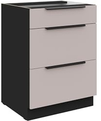 Kuechen-preisbombe Küchen Unterschrank 60 cm Küche Arona Kaschmir beige matt + Schwarz matt Soft-Close Küchenzeile Küchenblock
