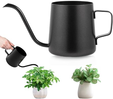 Plant Watering Can, 250 ml Stainless Steel Outdoor Indoor Watering Can for Garden Plants Potted Planters Hanging Plants (Black)