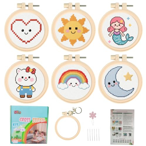 57lilina Punto Croce Kit da Ricamare per Bambini Principianti Prestampato
