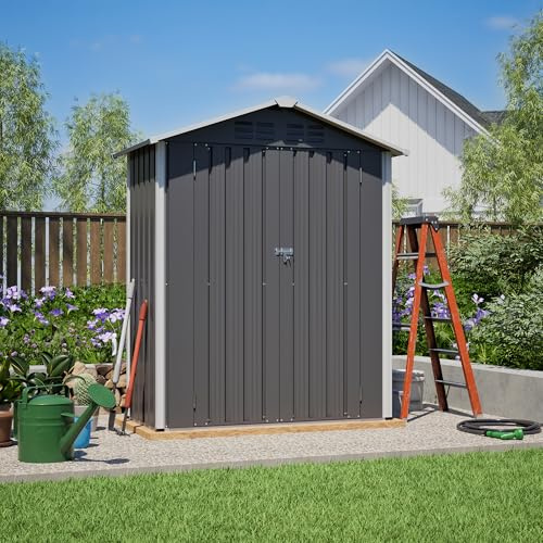 Jaxenor Abri de jardin en métal, 154x83x180cm, Remise à outils de jardin en métal avec porte pliante, Armoire de jardin étanche pour extérieur terrasse, Abri à outils, Gris