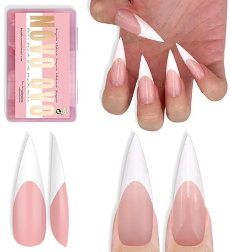 NOVO OVO Lot de 160 faux ongles longs XL pointus à presser - Rose layette - Gel souple - Double mat - Couverture complète - Pour bricolage en acrylique - 16 tailles