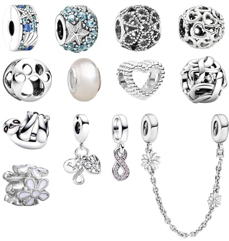 MLPKOI 14 Pack Spacer Beads Charms for Bracelet Making, Charms for Bracelet Charm, Hearts All Over Openwork, Pendants Beads for Jewelry Making, DIY Jewellery Making Gift for Family Mom Girls (Style1)