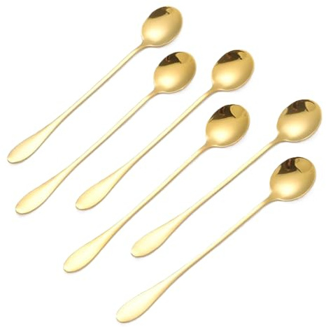 6er Set goldene Latte-Kaffeelöffel aus hochwertigem Edelstahl – Modern & Elegant