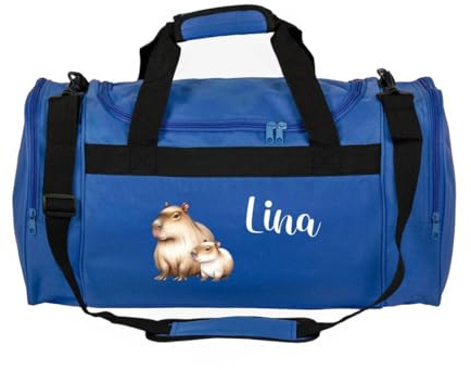 minimutz Personalisierte Sporttasche Kinder mit Namen, Traingstasche mit Buntem Capybara, Reisetasche für Mädchen & Jungen, Kindersporttasche (Royalblau)