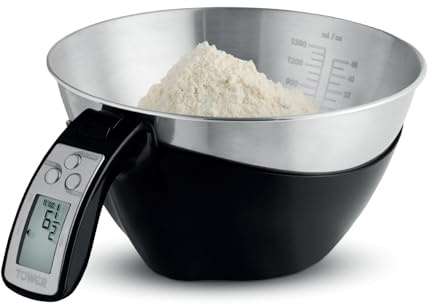 Tower 3-in-1 Digital Jug Scale, 1.5L Stainless Steel Bowl, 1g Precision, Add & Weigh for Wet & Dry Ingredients, Convertible Weight/Volume Modes, 5kg/11lb Capacity, Black, T876010BLK